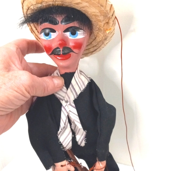 Mexican marionette Clown Face Vintage String Puppet - Picture 3 of 3